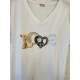 T-shirt col V LOVE à sequins
