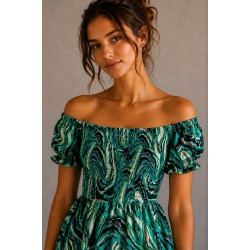 Robe midi smockée à imprimé floral 7854