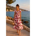 Robe midi smockée à imprimé floral 7855