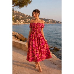 Robe midi smockée à imprimé floral 7853